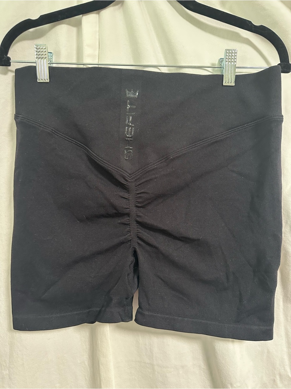 SHEFIT Black High-Waist Ruched Biker Shorts